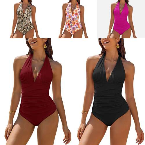 Deep V Neck Backless Design Womens One-Piece Swimsuit