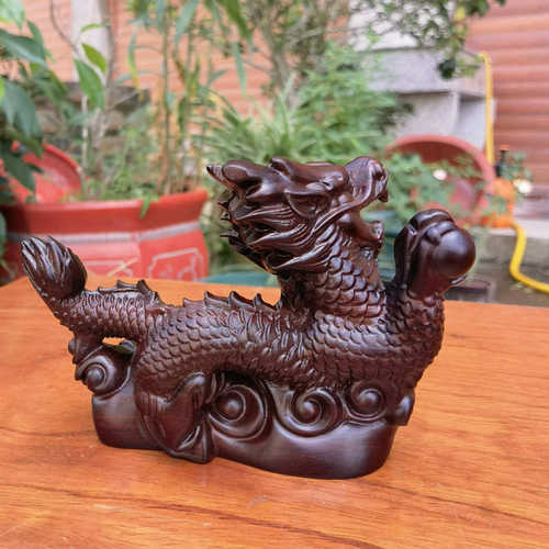 创意酒店装饰家居十二生肖珠摆件【工艺品戏】黑檀木龙龙实木客厅