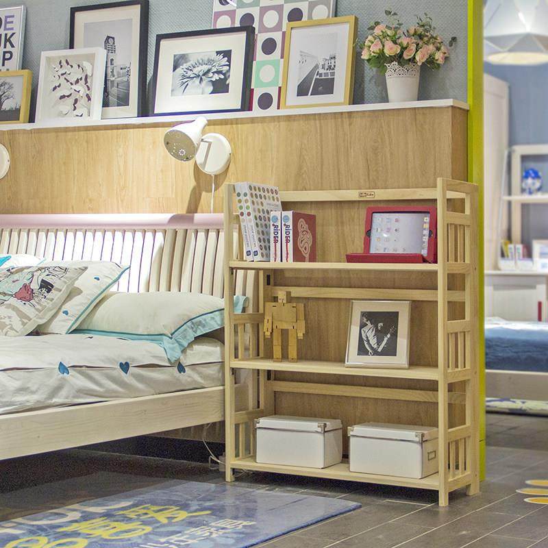 折叠实木书架简易落地置物架桌面上多层收纳简单现代儿童客厅书柜