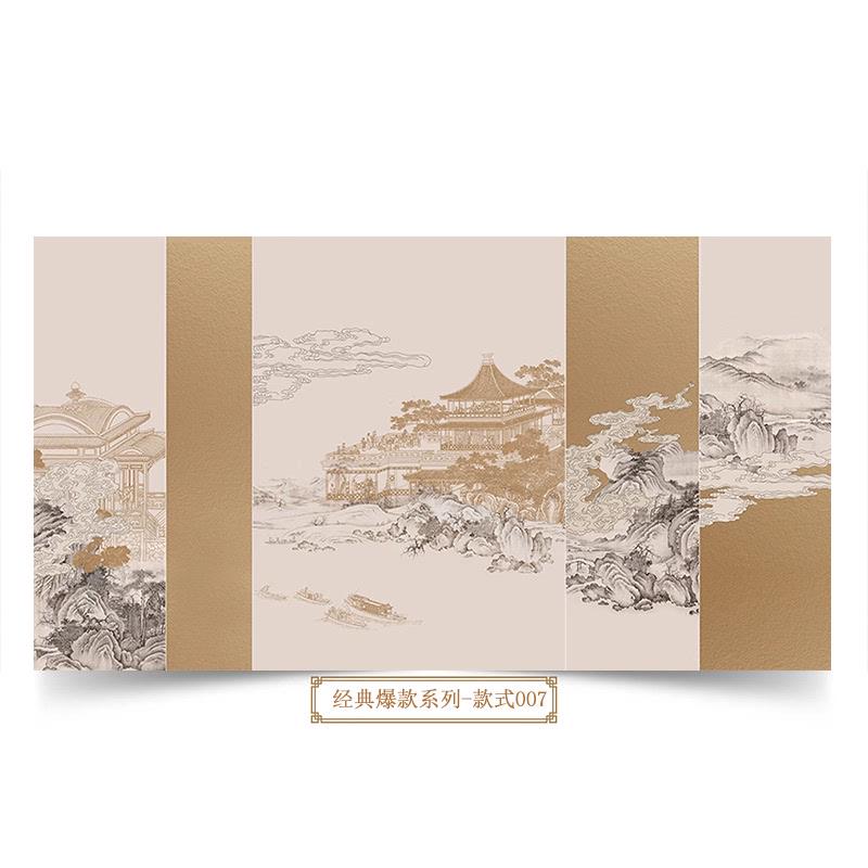 现代布古风餐厅楼阁饭店背景壁画客装饰墙纸新墙别墅壁纸酒店中式图片