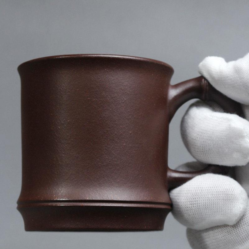 宜兴原矿紫砂杯主人杯手工可养带把杯品茗杯竹节杯经典大容量茶杯