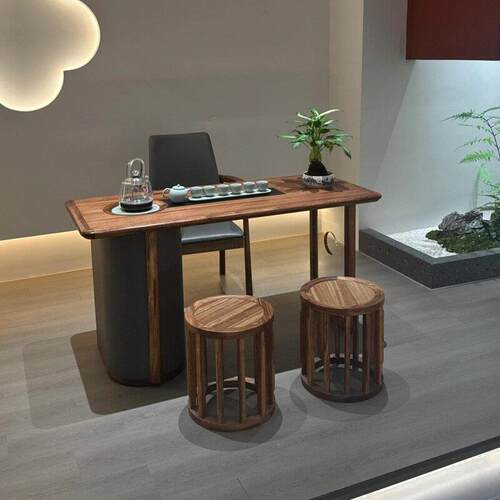 新中式轻奢茶台实木茶桌椅组合2025新款高端家用小户型阳台泡茶桌