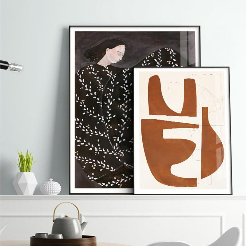 北欧简约客厅装饰画抽象小众艺术线条挂画餐厅卧室壁画多幅组合