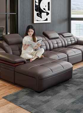 头层牛皮真皮沙发现代简约大小户型皮艺沙发贵妃北欧客厅贵妃沙发