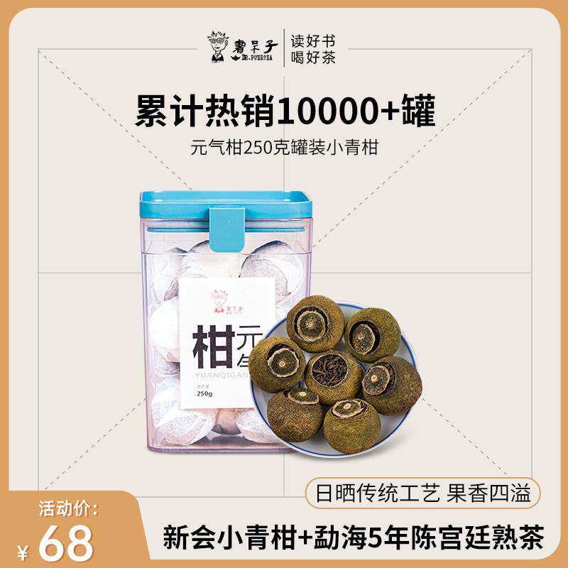 书呆子正宗新会陈皮特级小青柑普洱茶熟茶叶小罐装兴会元气小柑茶