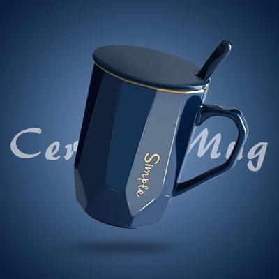 陶瓷水杯北欧杯子马克杯带盖勺男生办公家用咖啡杯子精致男士口杯