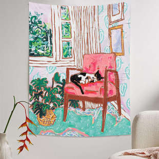 墙上挂毯 饰背景布小众北欧田园抽象粉色系挂布卧室美式 马蒂斯装