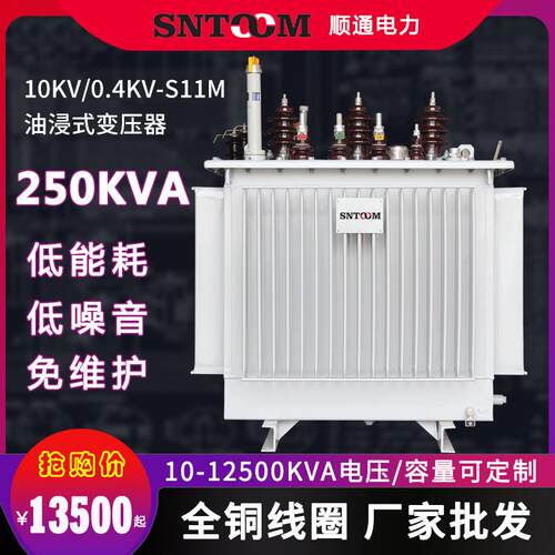 S11M大型工业油浸式电力配电杆上变压器户外高压10kv80全铜250kva