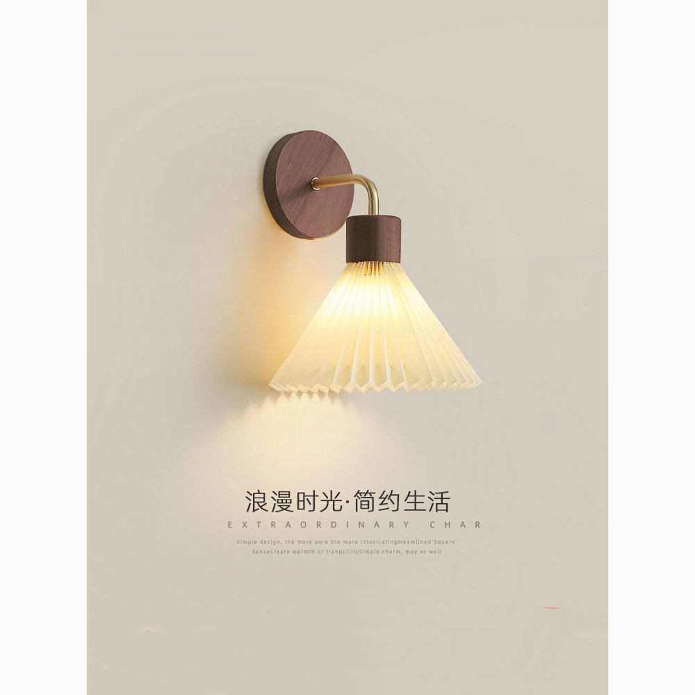 壁灯卧室床头灯北欧原木风简约创意百褶客厅沙发背景墙灯,家装灯饰光源,壁灯,淘宝优惠券,粉丝福利购,淘宝优惠卷