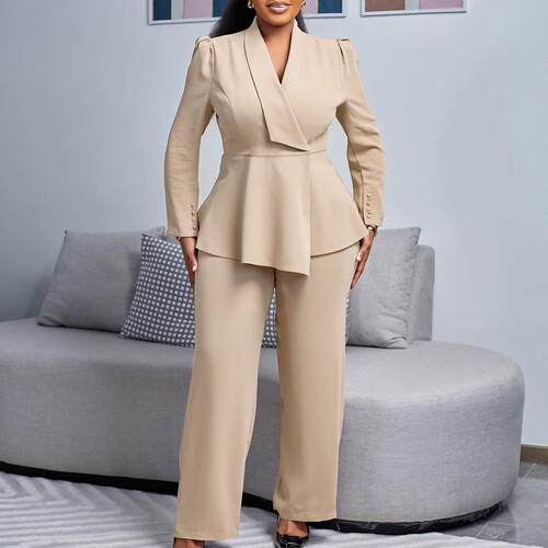Women's winter ruffled top wide leg pants set