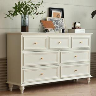 美式全实木客厅边柜白色靠墙抽屉储物收纳柜乡村田园风卧室七斗w&