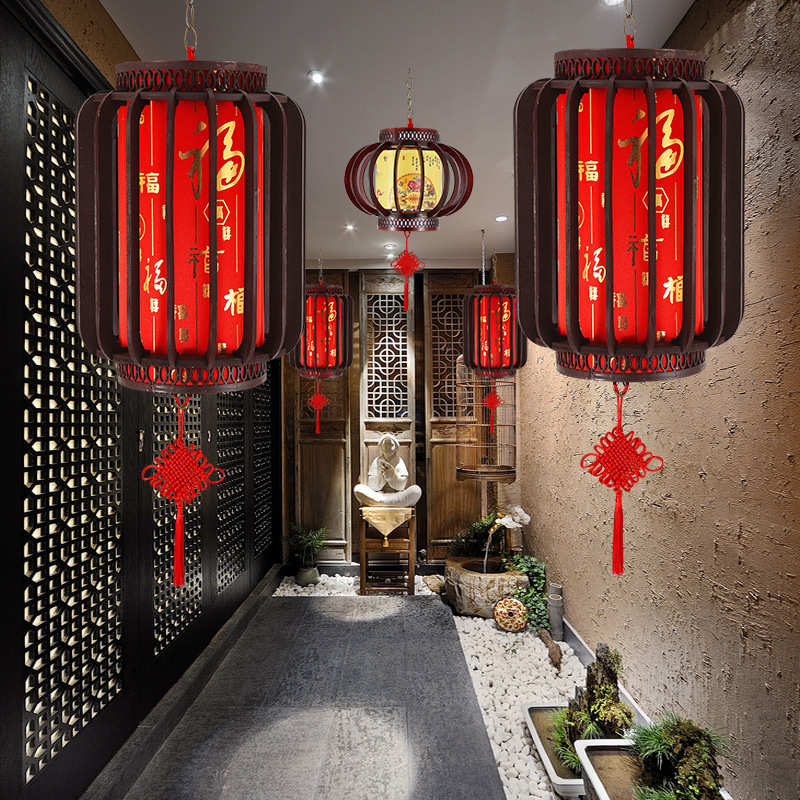 春节红灯笼旋转新年中茶楼国风阳台宫灯实木灯笼装饰喜庆走马元旦