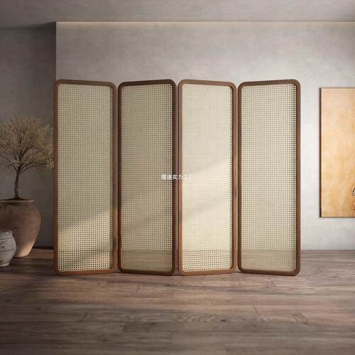 新中式藤编屏风客断厅进门遮挡办折公室入JND户遮挡折叠移隔动实
