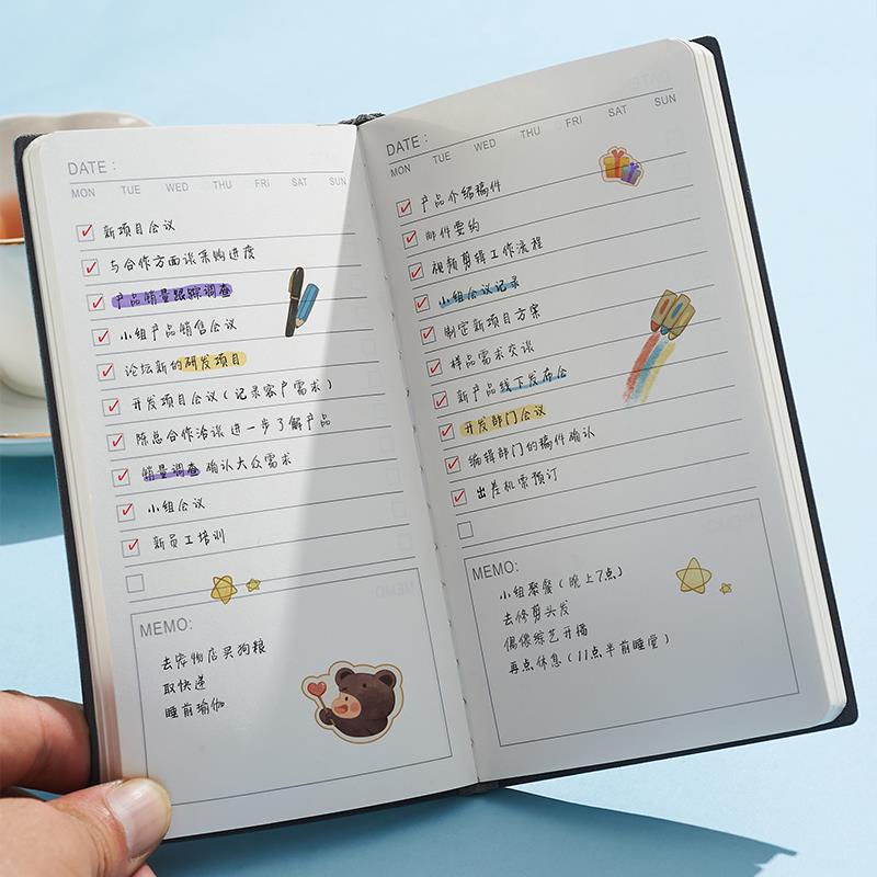 每日计划本a6自填式时间管理简约可爱女生款小号随身便携日记手账本todolist自律打卡软皮记事笔记本子