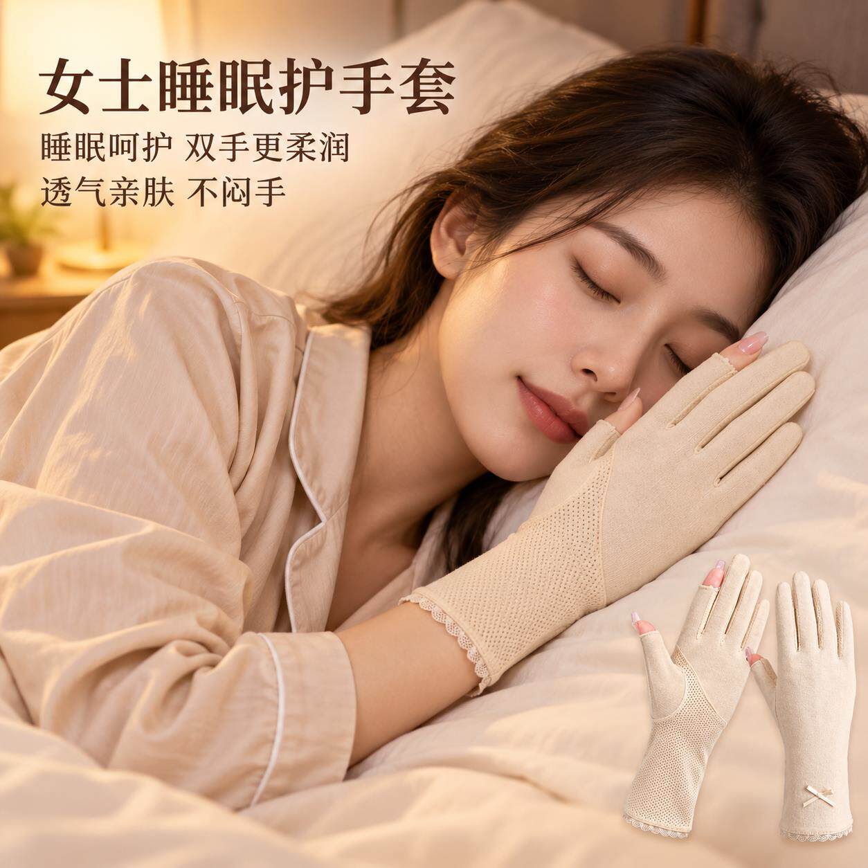 女士睡眠护手手套晚上睡觉戴的孕妇产后坐月子保暖手部护理防滑款