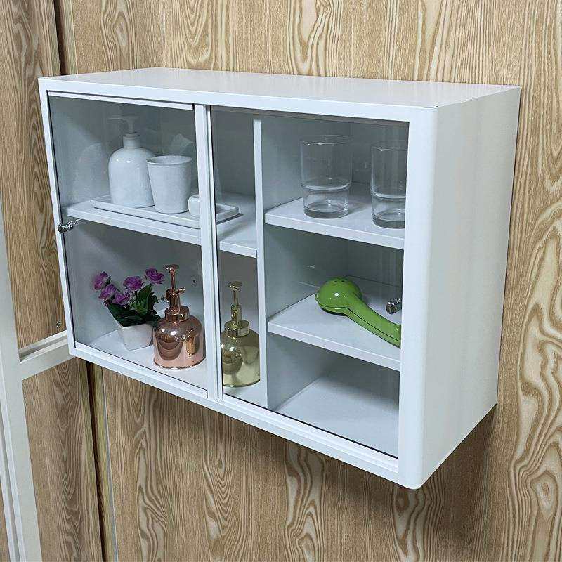 不锈钢浴室吊柜墙壁柜推拉门厨房橱柜钢化玻璃移门储物收纳柜白色