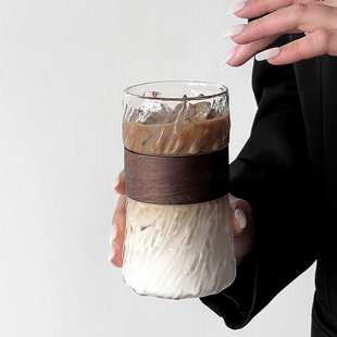 耐热玻璃挂耳咖啡杯透明带杯套冰美式杯复古高颜值高硼硅玻璃杯
