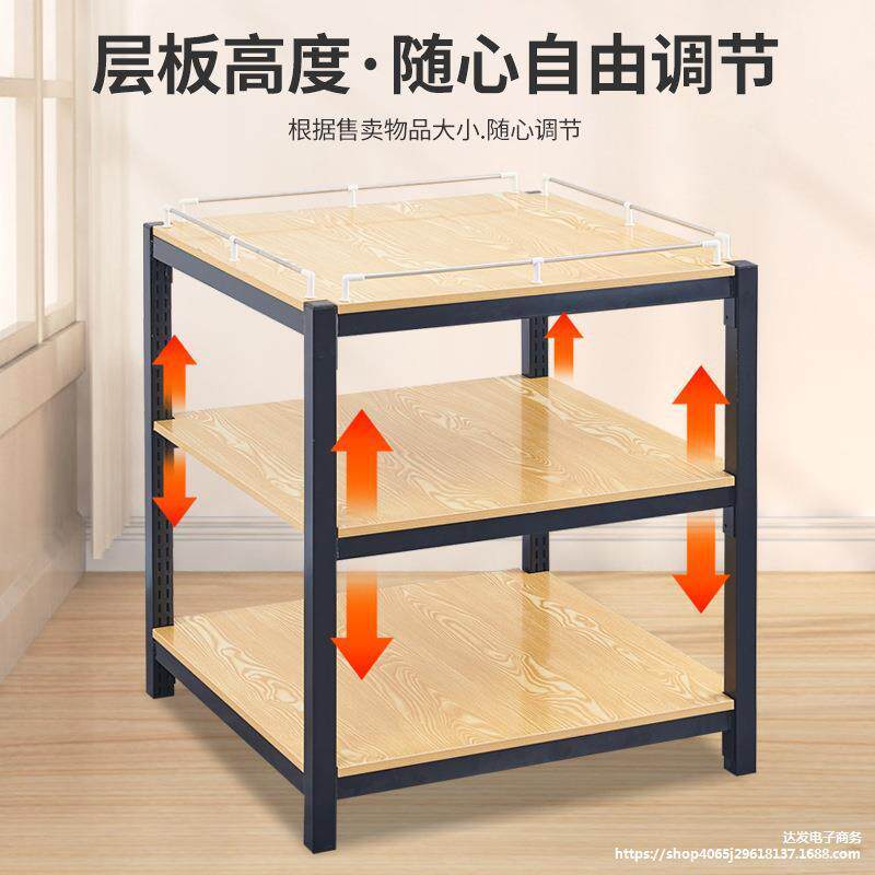 超市堆头货架钢木架粮油米面牛奶堆架子地堆三层促销台陈列展示架