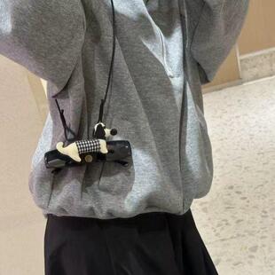 格纹发条小狗可携式太阳眼镜挂绳防脱落防掉收纳挂颈眼镜炼女