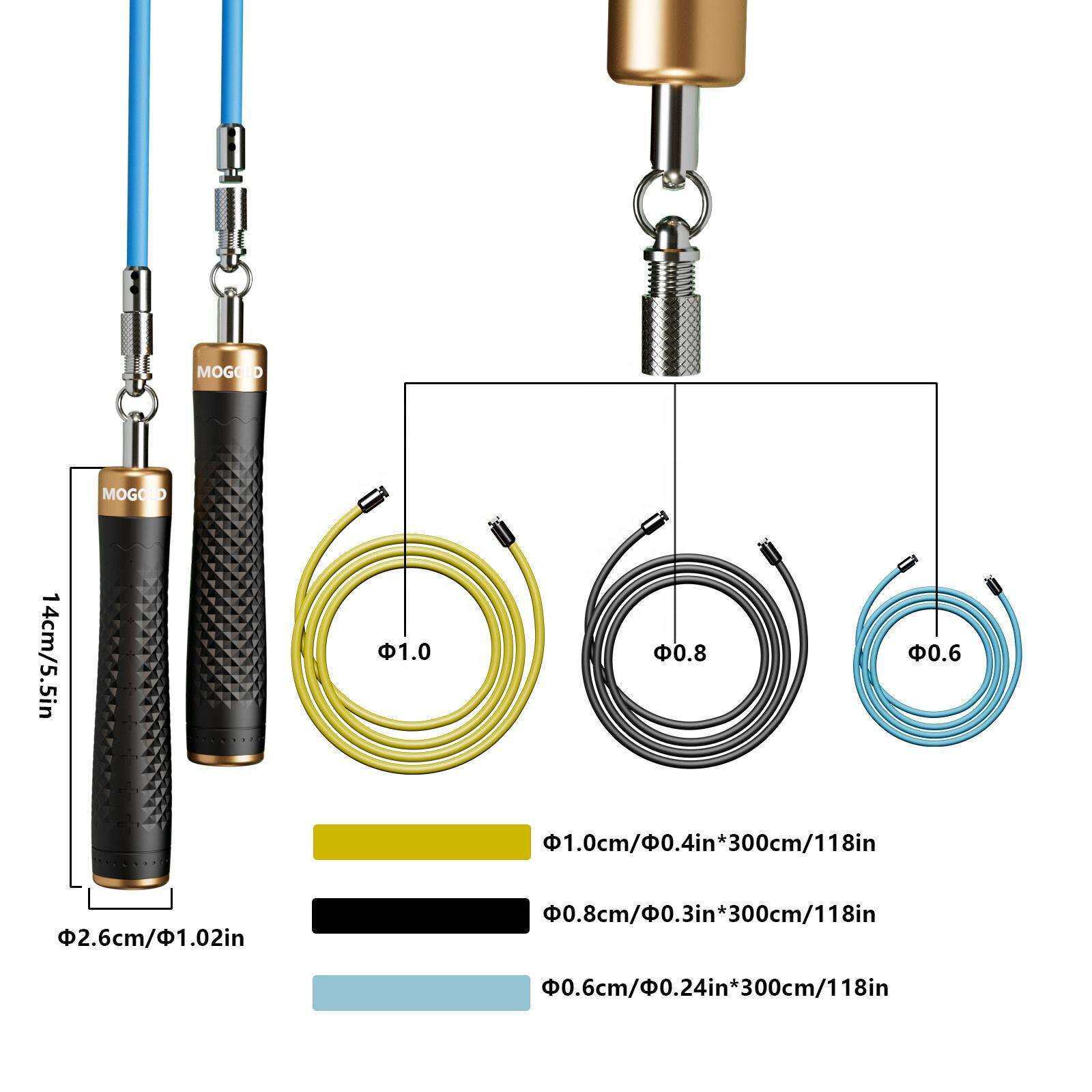 MOGOLD新款菱形图案4 6 8三绳卡扣跳绳快速替换PVC钢丝绳拳击训练