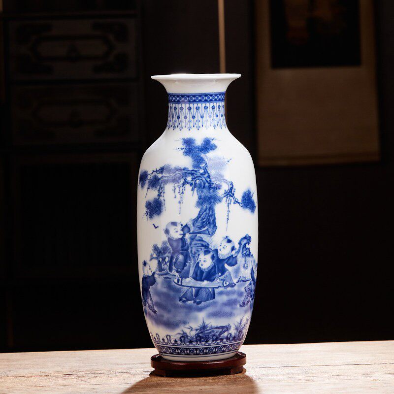 景德镇陶瓷器仿古青花瓷大花瓶摆件客厅富贵竹插花家居工艺装饰品