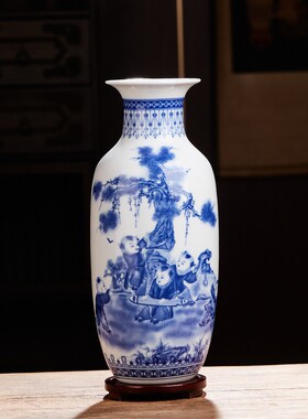 景德镇陶瓷器仿古青花瓷大花瓶摆件客厅富贵竹插花家居工艺装饰品