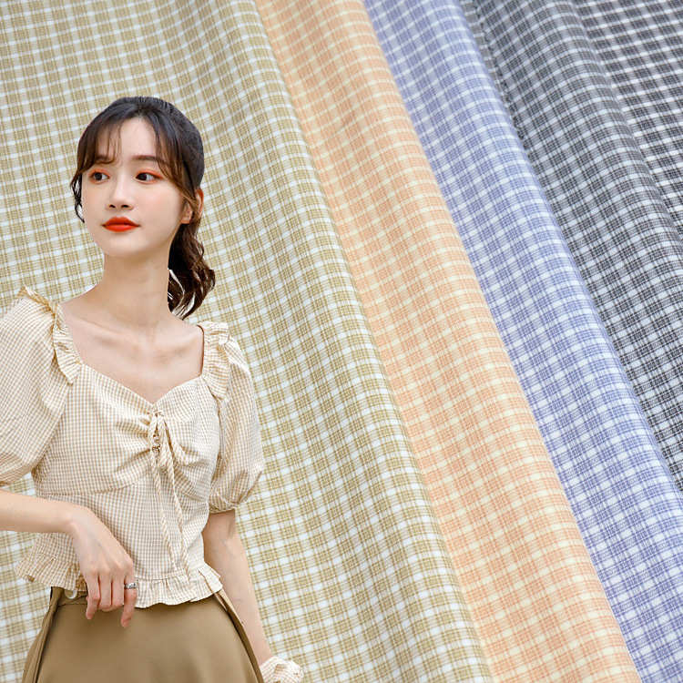 春夏连衣裙旗袍面料 TR弹力色织格子布 制服工作服上衣时装面料