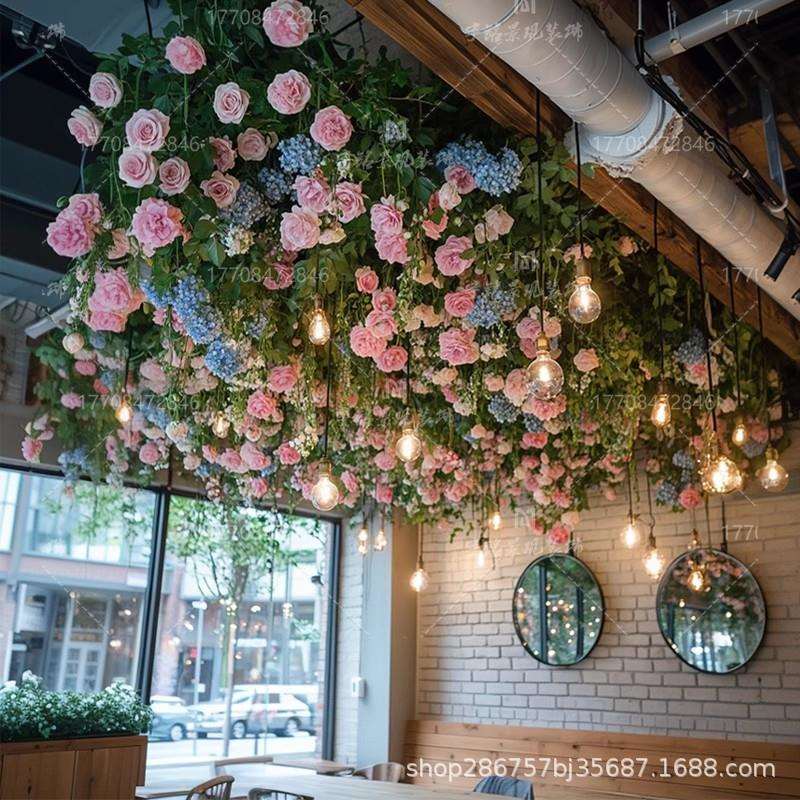 仿吊真绿植吊顶花板天顶部森系装饰仿物真花顶吧台假花植ll779962