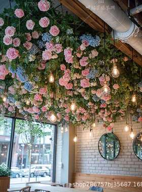 仿真吊绿植吊顶遮丑装饰顶顶部天花装饰花艺餐板厅顶棚VWN吊顶仿