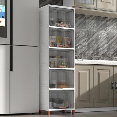 收纳箱带门收纳柜家用厨房杂物置物架多层落地零食柜冰箱旁收纳层