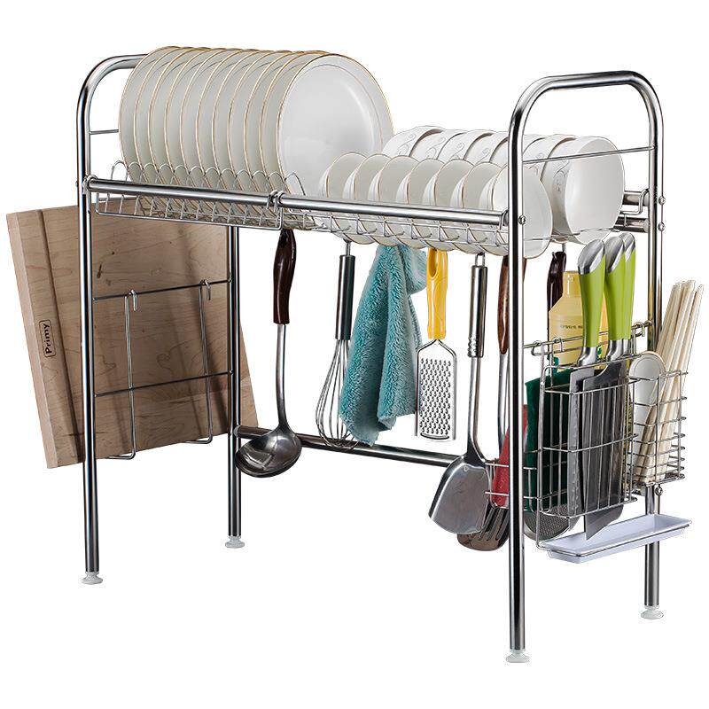 304厨房不锈钢跨水槽碗架双层多功能沥水碗碟架晾收纳洗碗池加宽