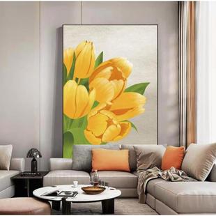 花开富贵寓意客厅落地画北欧小清新黄色郁金香入户走廊玄关装 饰画