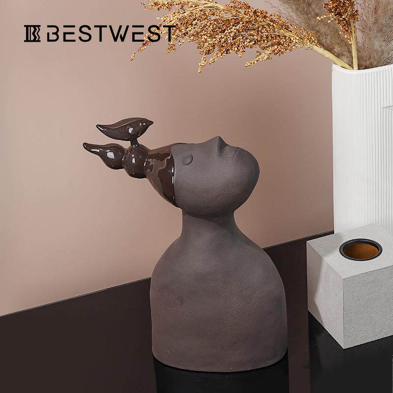 B品estwes奢t创意后代陶瓷花瓶半身像摆件RSS设计师轻现软装饰花