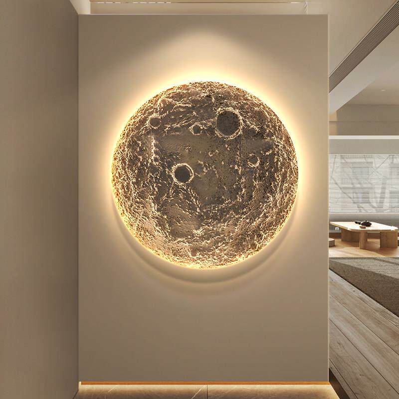 月球玄关装饰画 画星球走廊过道尽头氛围LED灯壁画 画卧室背景墙