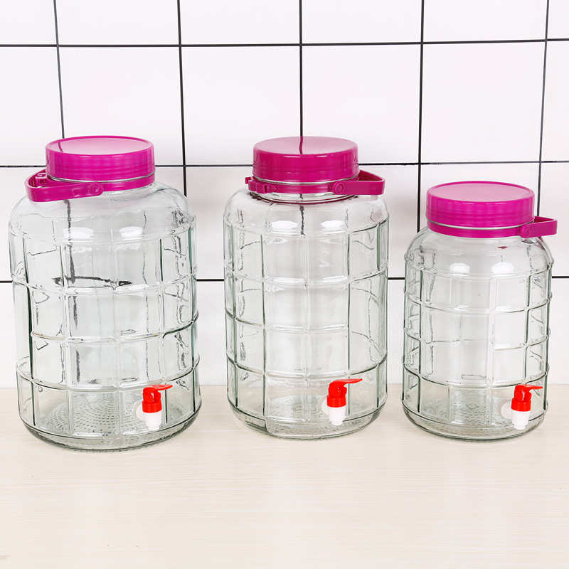 泡酒玻璃瓶酒瓶白酒瓶带龙头泡酒瓶酿酒瓶方格梅酒瓶密封瓶玻璃罐