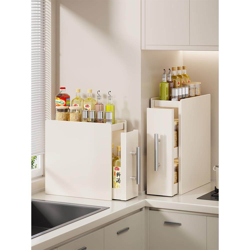 厨房置物架多功能抽拉式调料架调味料台面收纳柜抽屉式转角收纳盒