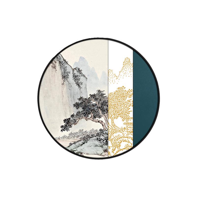 松柏之茂新中式装饰画圆形抽象山水松树画卧室床头挂画走廊壁画