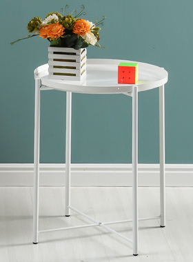 北欧风托盘桌桌铁艺边桌茶几沙发边桌铁圆桌圆形钢桌沙发矮桌边几