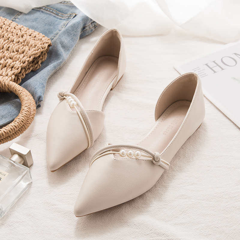 2025春季新款尖头平底晚晚风仙女温柔软皮百搭法式侧空气质单鞋女,女鞋,浅口单鞋,淘宝优惠券,粉丝福利购,淘宝优惠卷