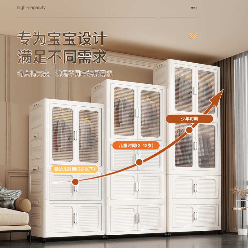 免安装折叠双开门儿童衣柜宝宝简易衣橱家用收纳储物柜家用柜加厚