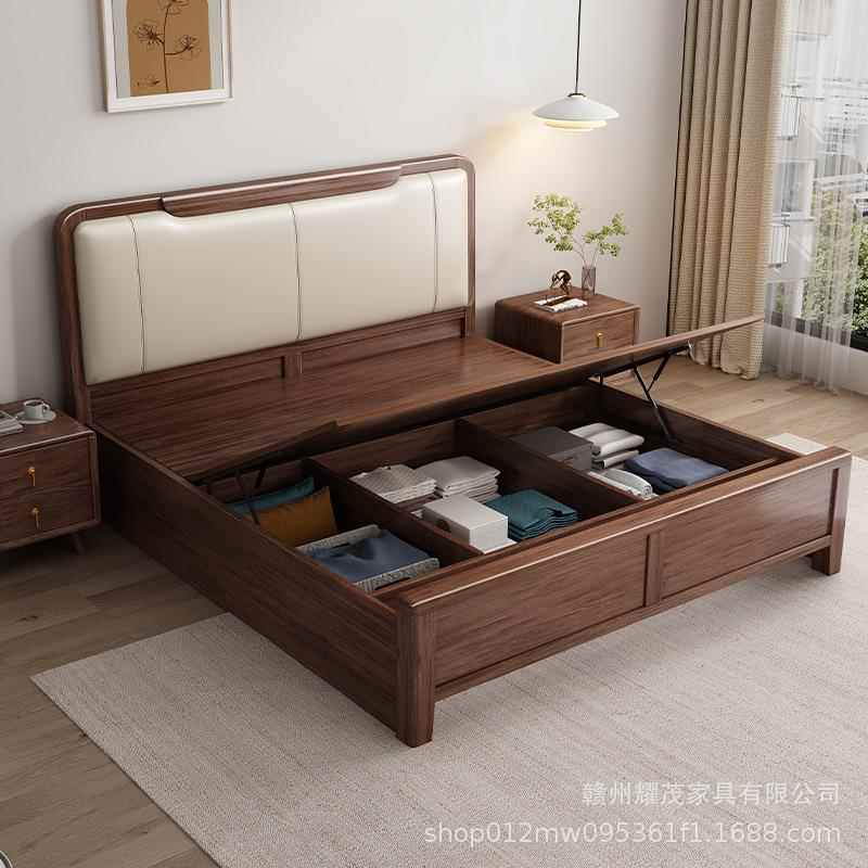 实木床1.8约米胡桃CRO木工厂全直垫销现代简家用储物靠背软包双人