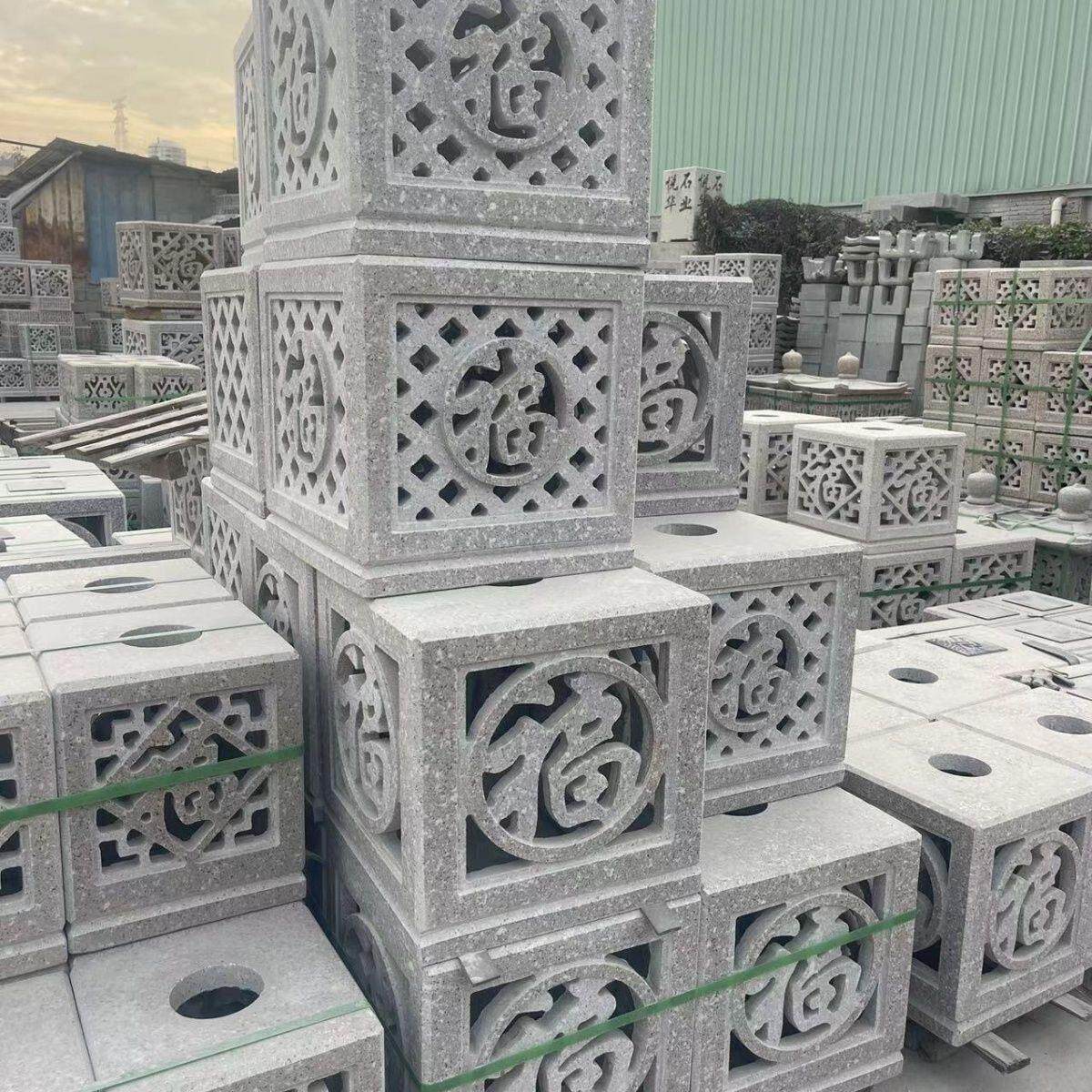 包邮石雕灯笼太阳能柱头灯别墅门口中式彷古庭院造景户外草坪灯