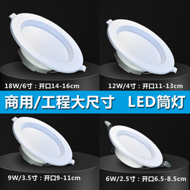 筒灯led4寸嵌入式3.5家用开孔2.5寸天花灯吊顶，孔灯商用6寸12w射灯