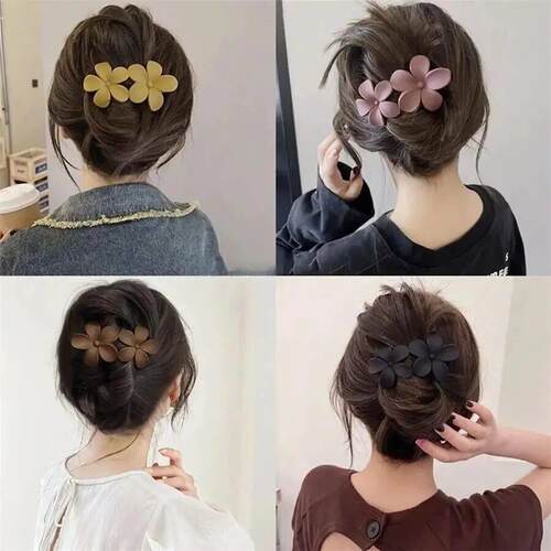 4Pcs Flower Hair Clips Fashion Matte Black Floral Hairpins H
