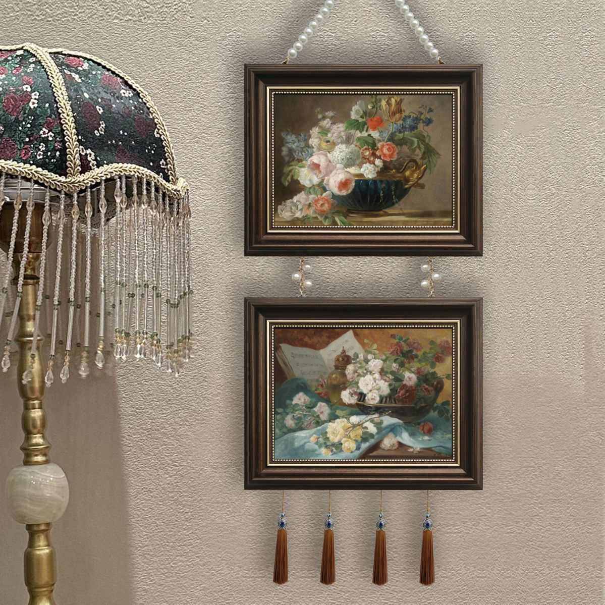 装饰画挂画两联带珠链美式法式现代欧式餐厅客厅沙发两联流苏,家居饰品,现代装饰画,淘宝优惠券,粉丝福利购,淘宝优惠卷