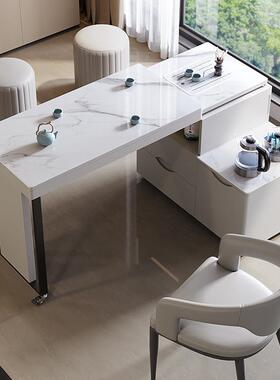 动旋转伸缩茶级桌轻奢现代高感茶台台简约家用客厅岩移板YRQ阳泡