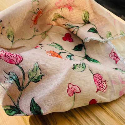 14支数码印花亚麻面料 复古色植物印花亚麻布 夏季服装布料