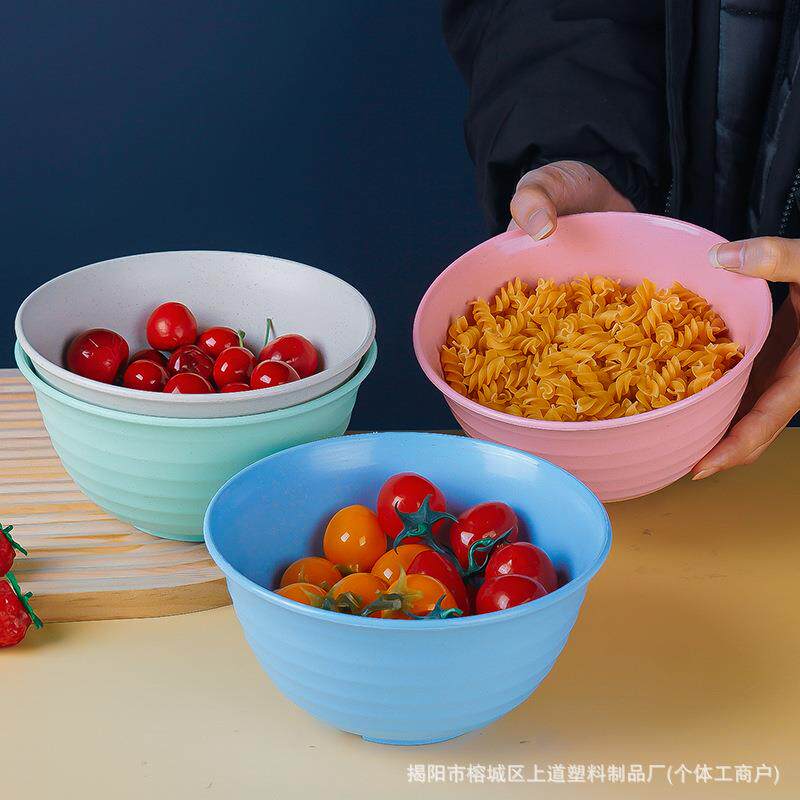 跨境小麦秸秆17CM学生泡面碗家用耐摔塑料饭碗汤碗创意大圆碗