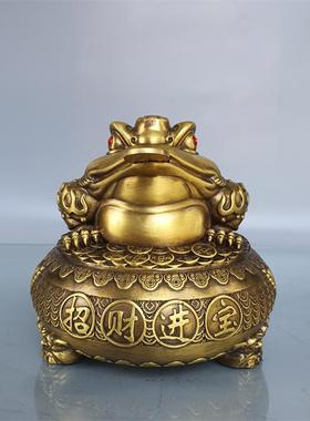 黄铜金蟾摆件黄铜聚宝盆三脚蟾金蝉聚宝盆家居店铺玄关装饰工艺品