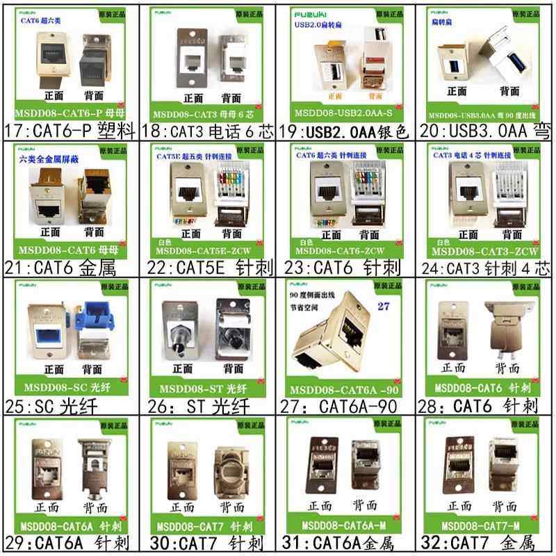 全金属网口RJ45七类CAT7转换母座超六类网络连接器MSDD08-CAT6A-M